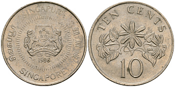 Сингапур 10 центов 1986 KM 51 медно-никель 4608-913