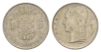 Бельгия 1 франк 1970 Belgique, Бодуэн I (1951-1993) KM 142 медно-никель 4632-557