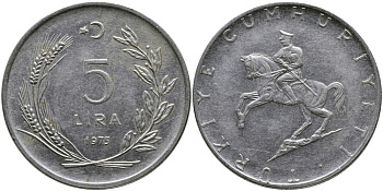 ТУРЦИЯ 5 ЛИР 1975 KM 905 нержавеющая сталь 29-131