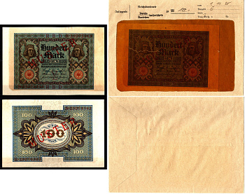 Германия 100 марок 1920 23 июня, MUSTER, образец, Specimen. В оригинальном банковском конверте. Из коллекции Отто Сейфферта (помощник Ялмара Шахта - министра экономики Германии и президента Рейхсбанка времен третьего рейха) Pick 69 s, Grabowski DEU 75 b б