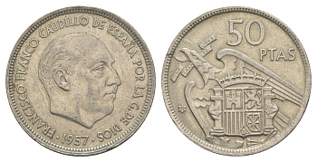 Испания 50 песет 1957 (59) Франсиско Франко (1939-1975) KM 788 медно-никель 4645-513
