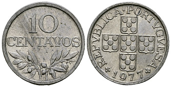 Португалия 10 сентаво 1977 KM 594 алюминий 4164-1052