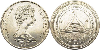 Остров Мэн 1 крона 1984 30 ЛЕТ ПАРЛАМЕНТСКОЙ КОНФЕРЕНЦИИ СТРАН БРИТАНСКОГО СОДРУЖЕСТВА, ЕЛИЗАВЕТА II, ШАТЕР КОНФЕРЕНЦИИ KM 133 медно-никель UNC 107-721