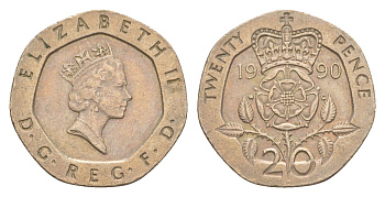 Великобритания 20 пенсов 1990 Елизавета II (1952-2022) KM 939, Spink 4361 (G2) медно-никель 4639-859