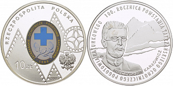 Польша 10 злотых 2009 100 лет со дня смерти Мечислава Карловича , польского композитора, пионера горнолыжного спорта, погибшего при сходе лавины в татрах в 1909 году, цветная эмаль KM 698 серебро PROOF 1087-4-65