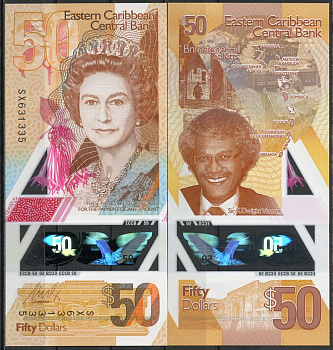 Восточно-Карибские штаты 50 долларов ND (2019) Елизавета II (1952-2022), K. Dwight Venner Pick NEW  пластик  UNC (пресс) 00-00