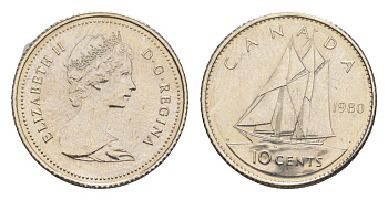 Канада 10 центов 1980 Елизавета II (1952-2022), парусник KM 77 никель PROOF-LIKE (BU) 4630-1016