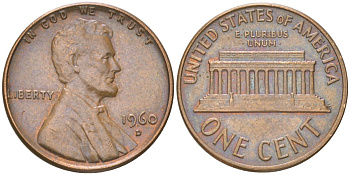 США 1 цент 1960 D, Авраам Линкольн KM 201 медь цинк 4613-817