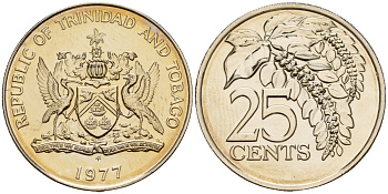 Тринидад и Тобаго 25 центов 1977 FM, цветок дикая пуансеттия KM 32 медно-никель PROOF 4152-1054