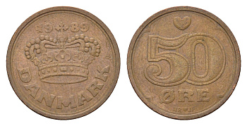 Дания 50 эре 1989 Маргрете II (1972-2024) KM 866 бронза 3459-917