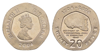 Гибралтар 20 пенсов 2004 300 лет захвату Гибралтара KM 1048 медно-никель UNC 4660-115
