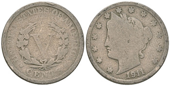 США 5 центов 1911 голова свободы KM 112 медно-никель 3336-335