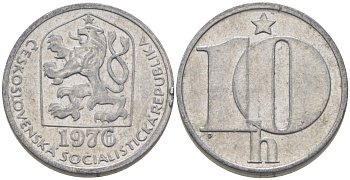 ЧЕХОСЛОВАКИЯ 10 ГЕЛЛЕРОВ 1976 СОЦИАЛИСТИЧЕСКАЯ РЕСПУБЛИКА KM 80 алюминий 99-938