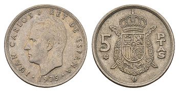Испания 5 песет 1975 (79) Хуан Карлос I (1975-2014) KM 807 медно-никель 3336-545