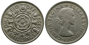 Великобритания 2 шиллинга (флорин) 1959 Елизавета II (1952-2022) KM 906, Spink 4146 медно-никель 4382-213