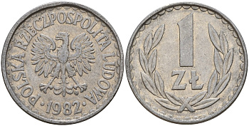 Польша 1 злотый 1982 MW Y 49.1 алюминий 181-1022
