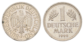 ФРГ 1 марка 1990 F KM 110, J. 385 медно-никель 186-1232