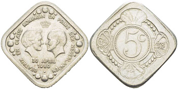 НИДЕРЛАНДЫ ЖЕТОН 1980 КОРОНАЦИЯ КОРОЛЕВЫ БЕАТРИКС 30 АПРЕЛЯ 1980, БЕАТРИКС И ПРИНЦ КЛАУС медно-никель 217-353