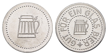 Германия жетон в 1 "стакан пива" ND диаметр 24 мм, вес 1,1 гр алюминий UNC 4638-821