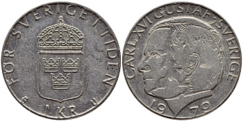 Швеция 1 крона 1979 Карл XVI Густав (1973- ) KM 852 медь плакированная медно-никелем 56-1251
