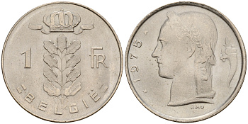 Бельгия 1 франк 1975 Belgie, Бодуэн I (1951-1993) KM 143.1 медно-никель  UNC  4187-157