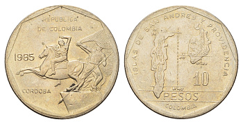 Колумбия 10 песо 1985 KM 270 медь цинк никель UNC 4675-625