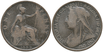 Великобритания 1 пенни 1899 Виктория (1837-1901) KM 790, Spink 3961 бронза 32-432