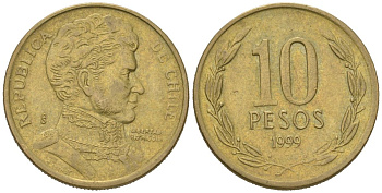 Чили 10 песо 1999 So KM 228 никель латунь 4523-354