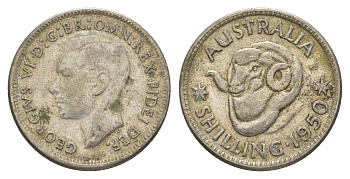 Австралия 1 шиллинг 1950 Георг VI (1936-1952), овца меринос KM 46 серебро 4652-145