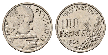 Франция 100 франков 1955 KM 919.1 медно-никель 4118-644