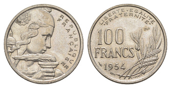 Франция 100 франков 1954 KM 919 медно-никель 4629-1014