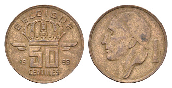 Бельгия 50 сантимов 1998 Belgique, Бодуэн I (1951-1993) KM 148 бронза 4705-248