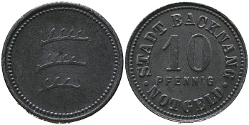 Бакнанг (Вюртемберг) 10 пфенингов 1918 Funck 25.2, Men05 1171.2, Men18 1511.2 железо 4525-1146