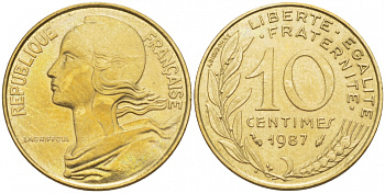 ФРАНЦИЯ 10 САНТИМОВ 1987 ТИП MARIANNE KM 929 медь алюминий никель 112-1026