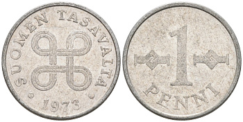 Финляндия 1 пенни 1973 KM 44а алюминий 192-1261