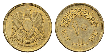 Египет 10 миллим 1973 KM 435 латунь 4674-319