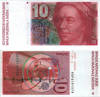 Швейцария 10 франков 1990 Леонард Эйлер, подпись 64 Pick 53 h бумага UNC (пресс) 8606-13-2-2
