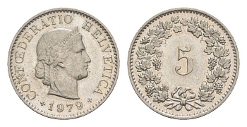 Швейцария 5 раппенов 1979 KM 26 медно-никель 4532-711