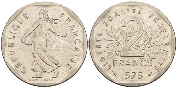 Франция 2 франка 1979 KM 942.1 никель 63-253