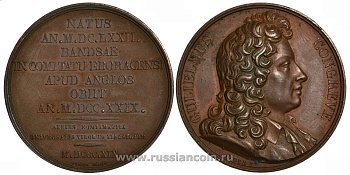 Англия медаль 1829 Уильям Конгрив, писатель (Gulielmus Congreve), d 41 mm, вес 39,4 гр бронза 11-203-11