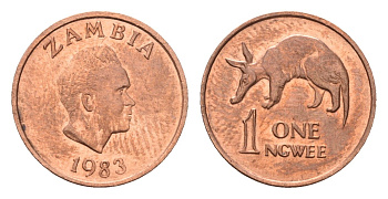 Замбия 1 нгве 1983 KM 9a сталь плакированная медью UNC 4640-621