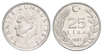 Турция 25 лир 1987 KM 975 алюминий UNC 4648-831