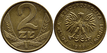 Польша 2 злотых 1988 MW KM 80.2, Parchimowicz 218c латунь 3458-231