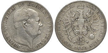 Пруссия 1 талер 1860 А, ФРИДРИХ ВИЛЬГЕЛЬМ IV (1840-1861) KM 471, AKS 78, Dav. 775 серебро 00-00