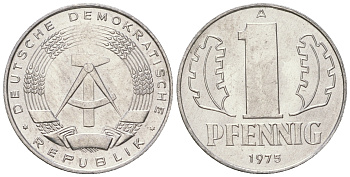 ГДР 1 пфенниг 1975 А KM 8.1 алюминий 4615-1257