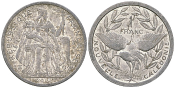 Французская Новая Каледония 1 франк 2010 птица кагу, (IEOM) KM 10, Schoen 10 алюминий 35-1124