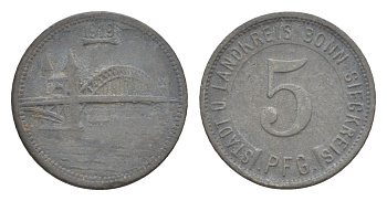 Бонн и Зигкрайс 5 пфеннигов 1919 Funck 52.5, Men05 3225.1, Men18 4140.1 цинк 4643-864