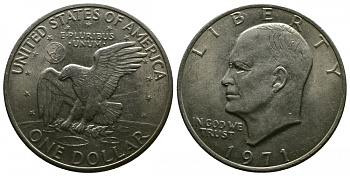 США 1 доллар 1971 Президент Эйзенхауэр, лунный орел KM 203 медь плакированная никелем 4537-621
