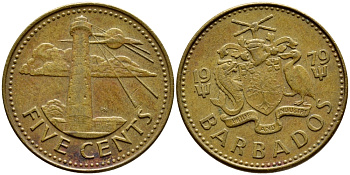 Барбадос 5 центов 1979 маяк Саут-Пойнт KM 11 латунь 4398-522