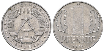 ГДР 1 пфенниг 1968 А КМ 8.1 алюминий аUNC 4615-1214